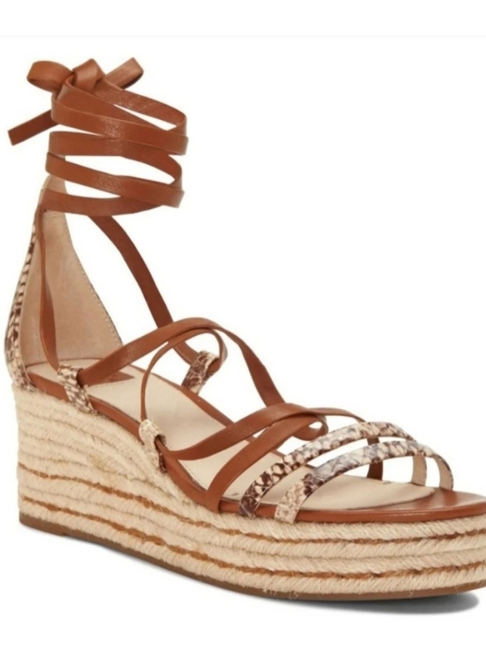 Louise et Cie Renz Platform Espadrille Wedge Sandals Wrap Up Snake Print Leather